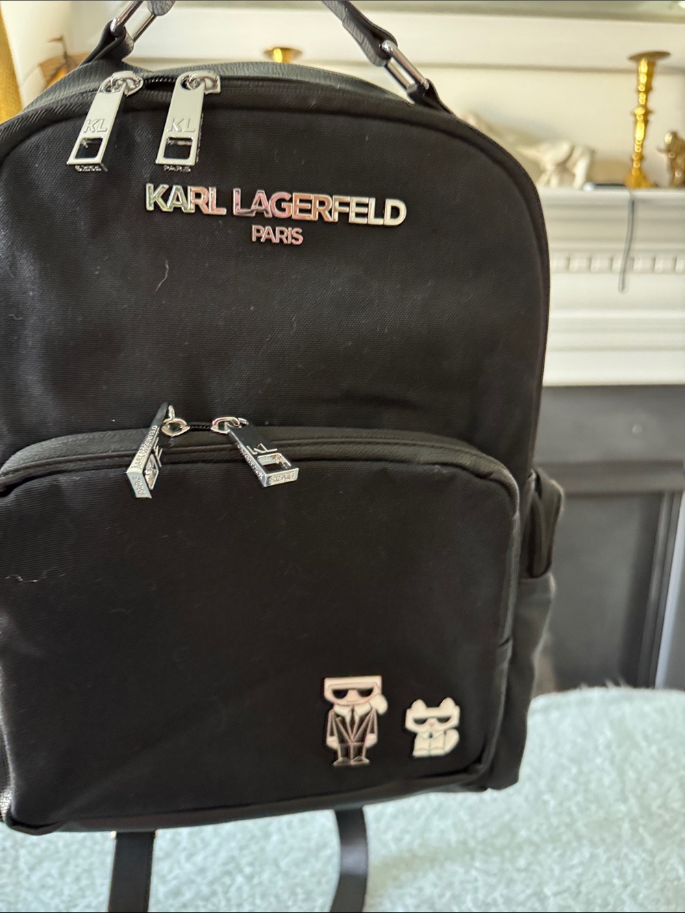 NWOT Karl Lagerfeld Black Nylon Backpack with Silver Hardware